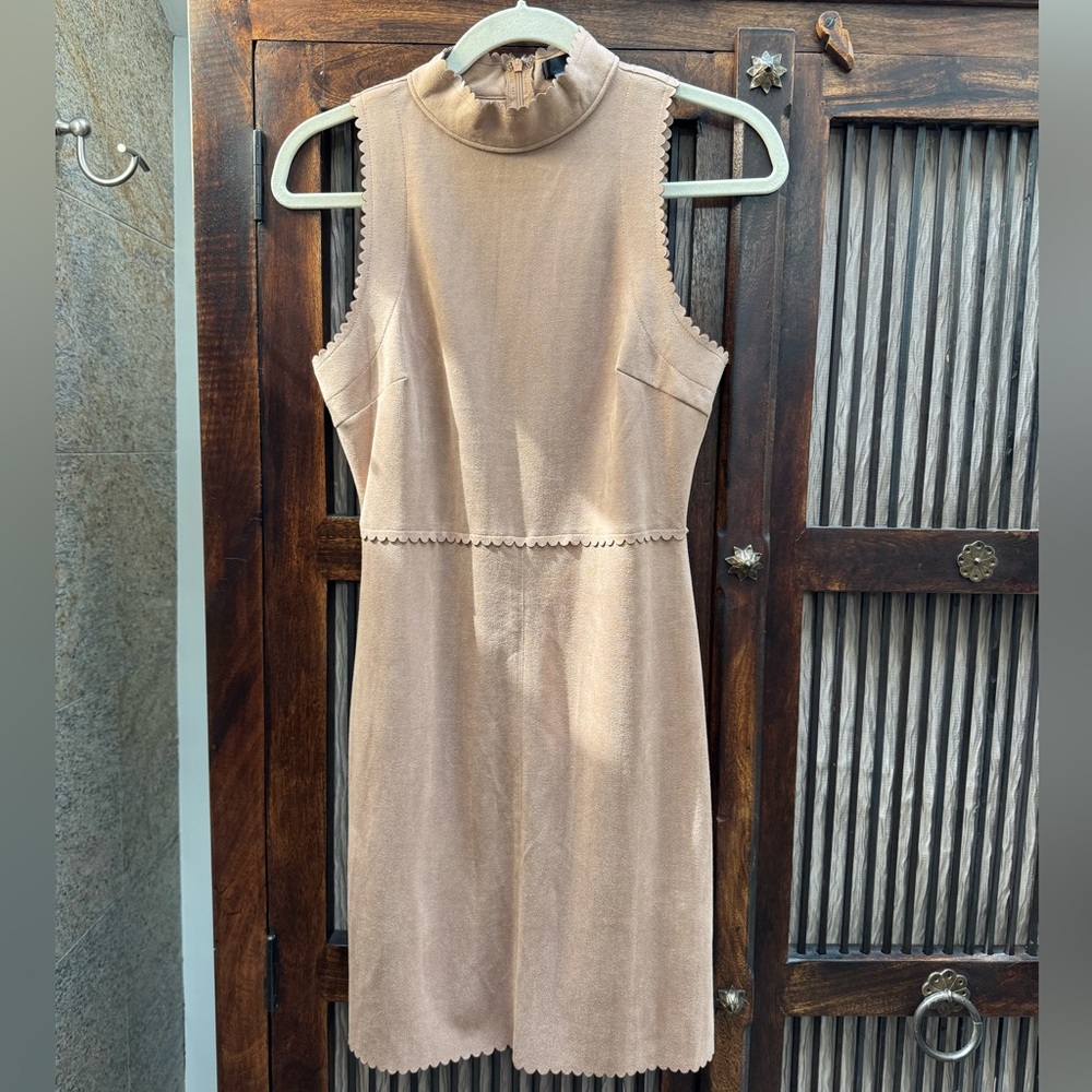 NWOT Aqua Cream Sheath Faux Suede Dress Mock Neck Sleeveless - M